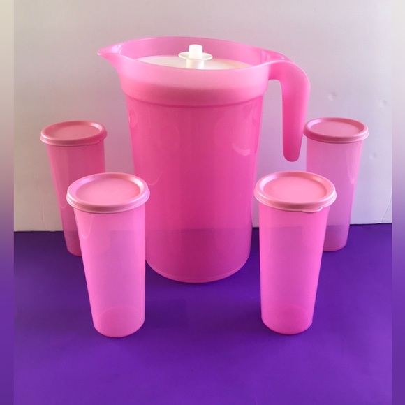 Vintage Tupperware  Set Jug 3.8 Liter & 16oz Tumbler (4) Pieces Pink Color - Picture 2 of 5